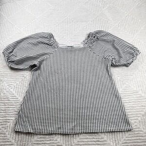 Ava & Viv Shirt Womens X Black White Gingham Puff Sleeve Stretch Casual Top XL